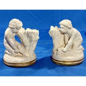 Antique BORGHESE Niepolds Putti White Gold CHERUB Wheat VICTORIAN BOOKEN…